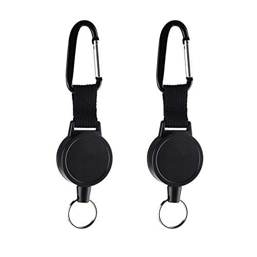 Preisvergleich Produktbild Einziehbarer Schlüsselanhänger, Strapazierfähig Schlüsselband ausziehbar, 2 Stück Heavy Duty Einziehbare Schlüsselkette Schlüssel Jojos, Kartenhalter Ausweis Ausweishalter Schwarz