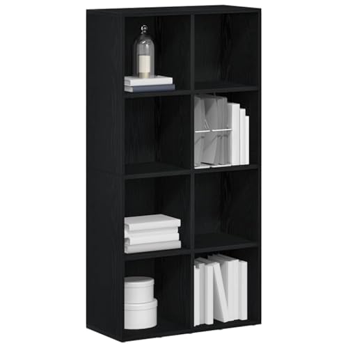 Image of Homvdxl Modern 4 Tier Bookcase, Simple Bookshelf with 8 Open Compartments, Horizontal or Vertical Placed, for Living Room, Bedroom, Home Office, Black Oak