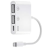 Adaptador de Cámara USB,Adaptador USB OTG Hembra 3 en 1 Adaptador Light-Ning a Dual USB con Cable de Carga Sincronización de Datos,Compatible con Phone 11/X/XS/XR/8/7/6 y Pad,Compatible con iOS 13
