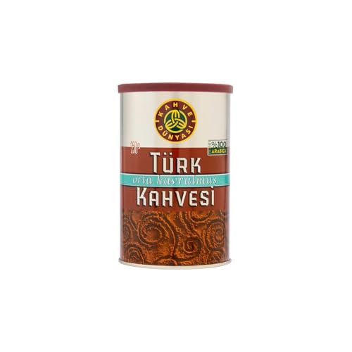 Kahve Dunyasi ( Coffee's World) 8.8 Oz (250g) Premium Ground Turkish Coffee in Metal Box 100% Arabica Cofee Bean (Medium Roasted)