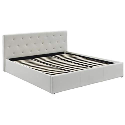 Bahia Lit Coffre Adulte Contemporain Simili Blanc + sommier - l 180 x L 200 cm