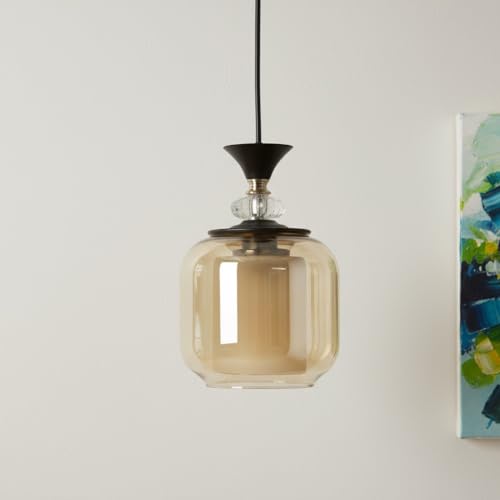 Image of ELIANTE Modern Glass Hanging Light for Living Room & Dining Area | Metal Ceiling Lamp with Elegant Glass Shade | 3 Years Warranty | Free Bulb (Smokora)