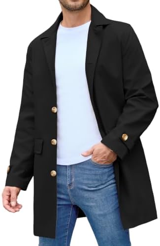 Xnova Herren Trenchcoat Leicht Mittellang Vielseitige Übergangsjacke | Winddicht Mantel mit zwei Vordertaschen und Innentasche, Knopfleiste in Bernstein, für Frühjahr, Herbst, Gesc