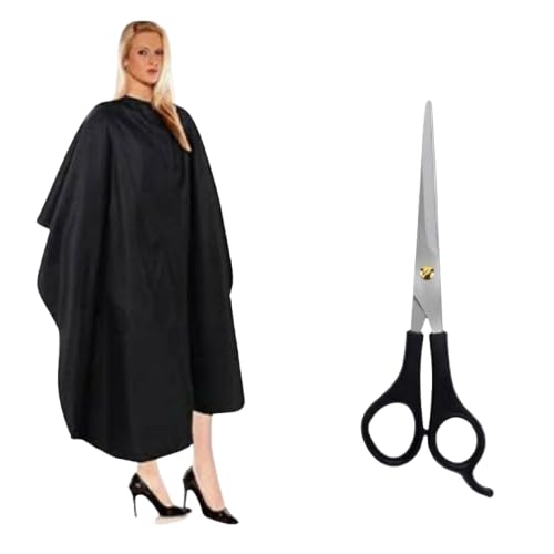 Professional Hairdressing Cape and Scissors Set, Black Salon Cutting Cape, Stainless Steel Hair Scissors-image-37