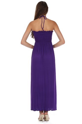 Image of Sakkas Soft Jersey Feel Solid Color Smocked Bodice String Halter Long Dress