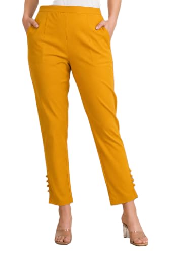 Image of Yash Gallery Women's Regular Fit Mid Rise Solid Lycra Trouser Regular Pants