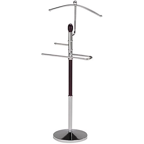 KB Designs - Wood/Metal Suit Tie Valet Stand Rack, Clothing Organizer, Chrome/Walnut Cover