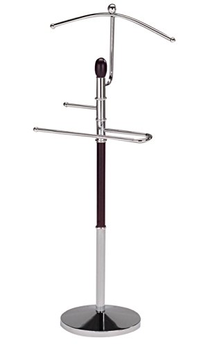 KB Designs - Wood/Metal Suit Tie Valet Stand Rack, Clothing Organizer, Chrome/Walnut