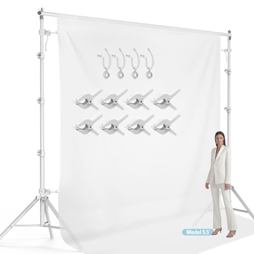 LimoStudio 10 ft. Wide x 10 ft. High (New Generation) White Backdrop Stands, White Matt Surface Metal Body Frame, Enhanced Stability, White Spring Clamp & Stretchy String Clip, Party, Event, AGG2612