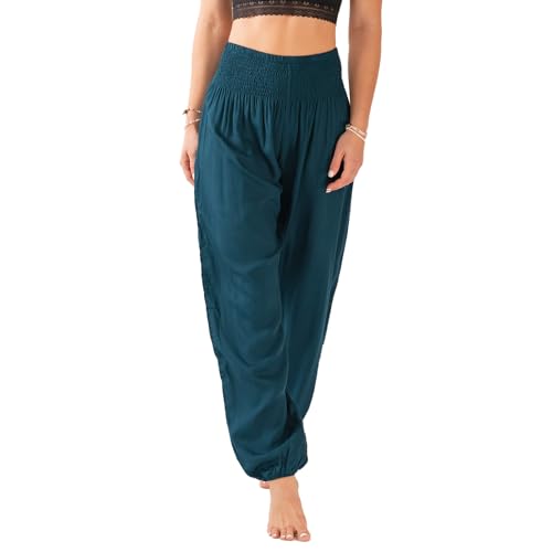 Image of Lotus and Luna Women's Harem Pants Thai Pants for Beach & Lounge High Waisted Flowy Boho Pants Genie Pants Yoga Pants