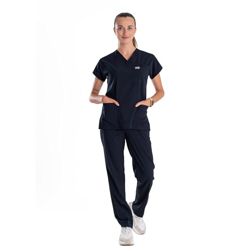 Gommages professionnels et uniformes médicaux doux extensible bleu marine M