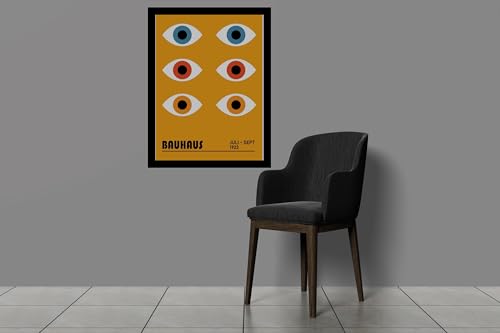 Image of BLINKART Vintage Bauhaus Retro Geometric Aesthetic Poster Gallery | Colorful Wrap Framed For Home Office Studio Living Room Modern Art Studio Decoration Abstract Shapes | (d89) | 13x10 Inch