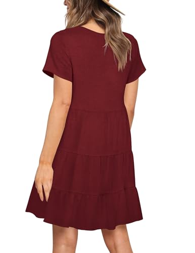 Image of Nova In Sky Women's Summer Dresses 2026 Short Sleeve V-Neck Casual Loose Swing Button Down Casual T Shirt Dresses