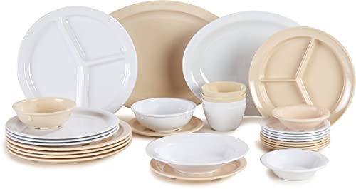 Carlisle FoodService Products Kingline Divided Plate Deep Compartment Plate with 3 Compartments for Home and Restaurant, Melamine, 8.75 Inches, Tan