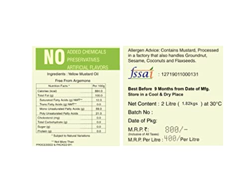 Image of Rejuve 2 LITRE Cold Pressed Yellow Mustard Oil -2 LITRE Peeli Sarso Oil (Wood Pressed /Wooden Chekku /Kacchi Ghani) 2 LITRE HDPE JAR (2 Litre HDPE jar)