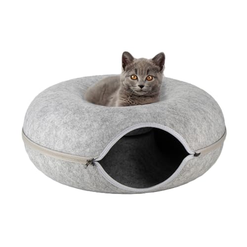 Katzentunnel Katzenhöhle Katzen Donut Maße 50x50x20cm Farbe: Grau aus Filz gefertigt runde Form modernes Design Katzen Höhle zum Spielen zum Schlafen zum Kratzen