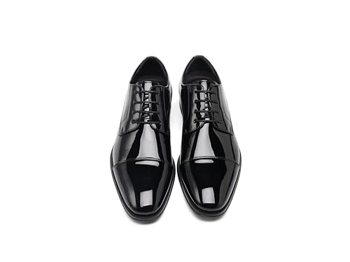 DECARSDZ Mens Classic Faux Patent Leather Lace-up Oxford Tuxedo Dress Shoes Black Use for Business Wedding Formal Dinners Church Services Theatre Performance4