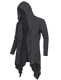 Mens Ruffle Shawl Collar Cardigans Long Hooded Cardigan Open Front Lightweight Drape Cape Overcoat S