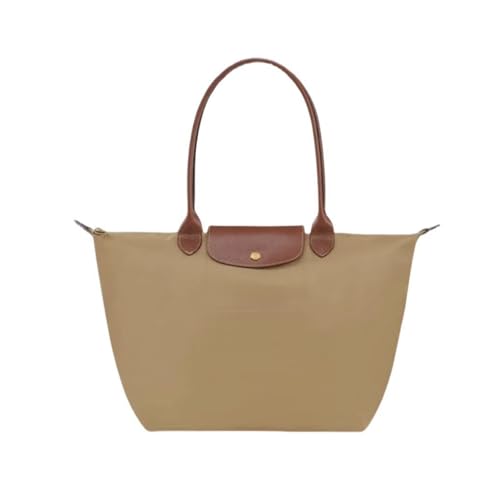 Women's Nylon Tote Bag, Large Capacity Waterproof Shoulder Bags, Spacious Handbag with Metal Zipper & Compartments (Classic Desert Yellow,M)