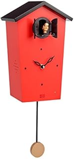 KOOKOO BirdHouse Red, modern cuckoo clock w. 12 natural bird voices or cuckoo call