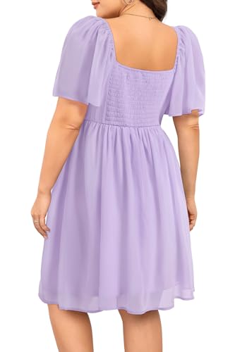Image of Pinup Fashion Plus Graduation Light Purple Short Sleeve Easter Short Dress