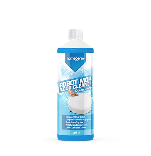 HomeGenie - Floor Cleaner for Robot Mops 1L Ocean Breeze Scent - Low Foaming Multi-Surface Removes 99.9% of Bacteria Compatible with Robot & Spray Mops