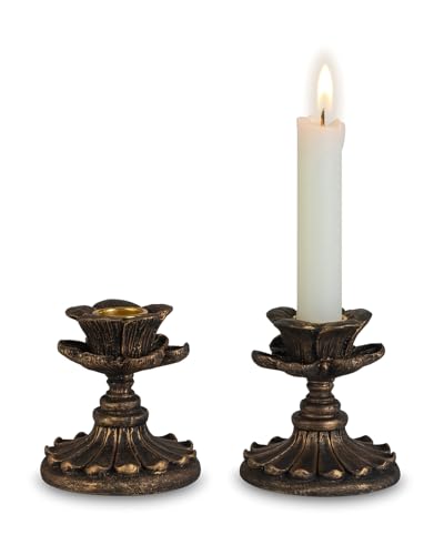Inweder Vintage Candlestick Holders: 2Pcs Resin Antique Candle Holders for Table & Mantel - Black