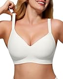 As Fairy Damen-BHs ohne Bügel, weich, bequem, V-Ausschnitt, nahtlos, Push-Up-Bralette, volle Abdeckung, T-Shirt-BH, Weiss/opulenter Garten, 85DD