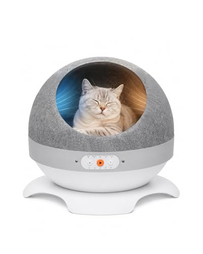 HOVONO Smart Heated & Cooling Cat Bed, Climate Controlled Cat House with Adjustable Temperature, 5 Soothing Sounds, Quiet Cozy Indoor Cat Cave for Kittens & Small Cats