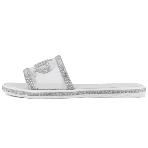 Image of Juicy Couture Women's Slide Sandals - Glitter Bling Open Toe Sparkle Flats - Dressy Summer Casual Footwear