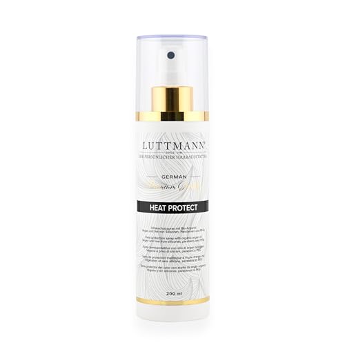 LUTTMANN® Heat Protect Spray 200 ml – Spray protector de calor con bio – Aceite de argán para extensiones, pelucas, postizos y cabello propio, fabricado en Alemania