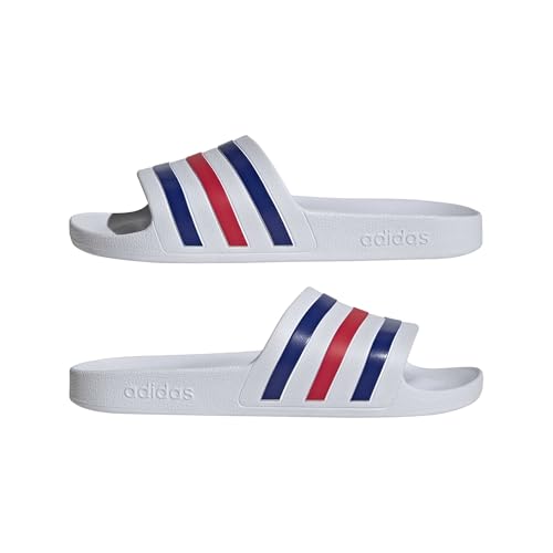adidas Unisex Adilette Aqua Slides Sandal, Ftwr White/Pure Ruby/Semi Lucid Blue, 37 EU 6