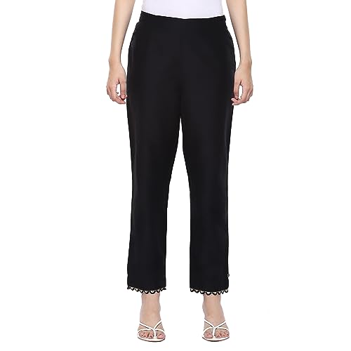 Image of BIBA Women Polyester Slim Dyed Pants