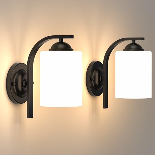 Phaosio 2-Pack Wall Sconces for Bedroom and Bathroom, Matte Black Farmhouse Wall Light Fixtures with...