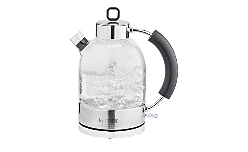 MEISTERKOCH WK-161G Kessel Wasserkocher aus Glas für 1,6 Liter Wasser mit 2.200 Watt, blauer LED Schalter, Kalkfilter…