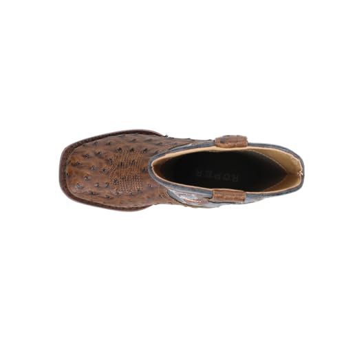 ROPER Kids Boys Bumps Ostrich Print Embroidered Square Toe Pull On Casual Boots Mid Calf - Brown4