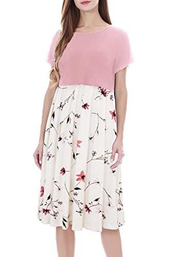 Smallshow Damen Lässiges Kurzarm Stillkleid Umstandskleid für Stillen Pink-SVP033 X-Large
