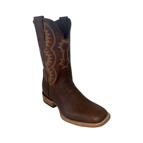 Image of Western Boots with Square Toe Cowboy Boots Old West Style with Embroidered Country Leather Work Boot
