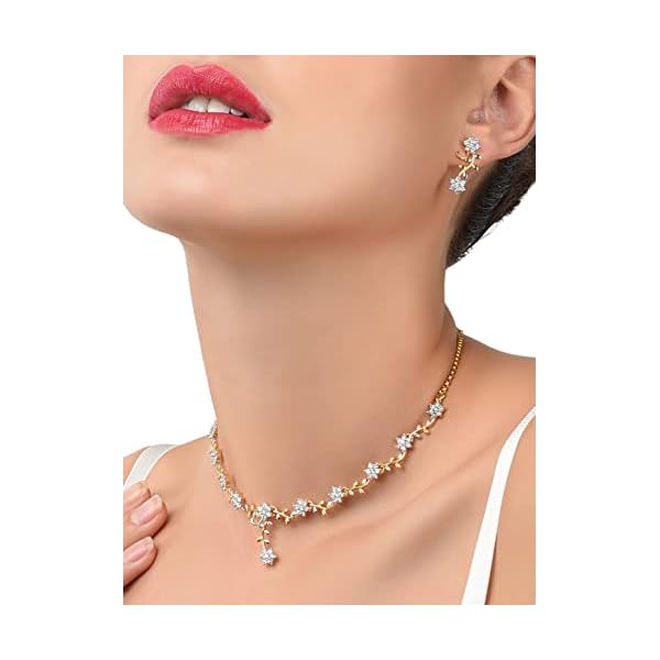 ZAVERI PEARLS Sparkling CZ Diamond with Leafy Design Necklace Set For Women - ZPFK5425 - Image 6