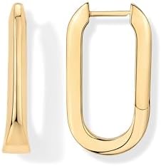 PAVOI 14K Gold Plated Sterling Silver Posts U-Shaped Link Hoop Earrings for Women | Lightweight Long Huggies Earrings