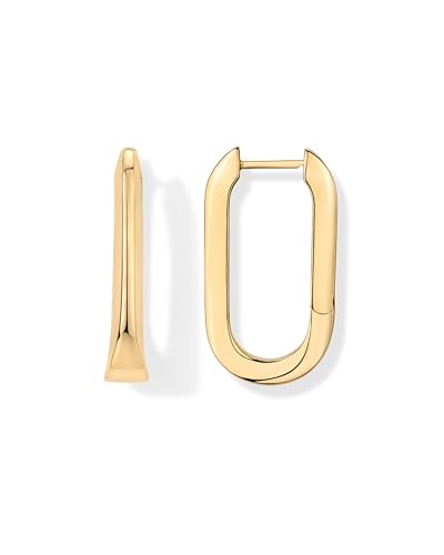 PAVOI 14K Yellow Gold Plated 925 Sterling Silver Posts Geometric Hoop Earrings for Women | Trendy Geo Long U-Shaped Huggie Hoops Earring