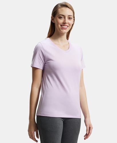 Image of Jockey AW89 Women Super Combed Cotton Rich Fabric Relaxed Fit V-Neck Half Sleeve T-Shirt
