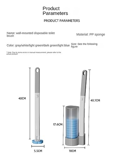 Image of Wall Mounted Disposable Toilet Brush Holder Set, Small Hidden Bathroom Toilet Cleaning Wand Kit, Long Handle with 42 Spare Brush Heads (Gray)