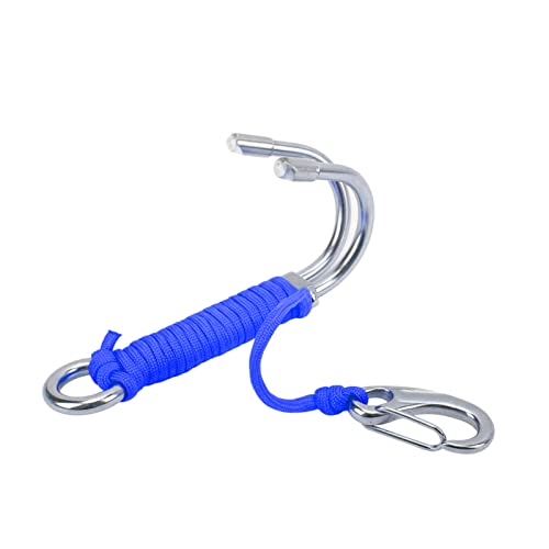 FUZHUI Diving Drift Hook, Scuba Diving Double Dual Stainless Steel Hook with Strong 7 Strand Cord, Outstanding Accessory for Cave Dive, Helps Maintain Location in Strong Currents, Safe a (Blue)
