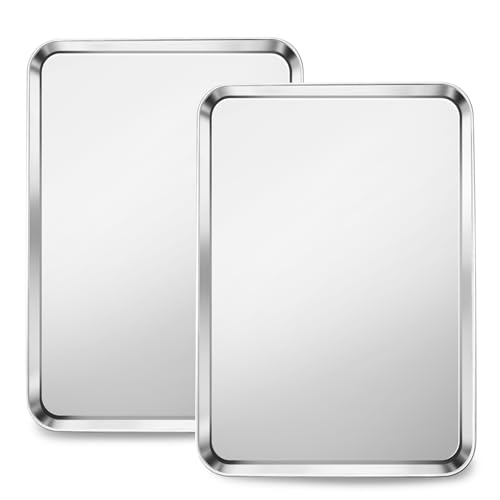 HaWare Extra Large Baking Tray Stainless Steel Oven Tray Set of 2-50 x 35 x 2.5cm Cookie Sheet Pan for Baking Cooking Serving Healthy & Non Toxic Easy Clean & Dishwasher Safe