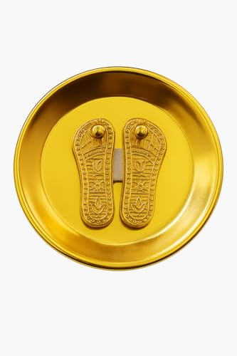 Image of ZYROO Golden Laxmi Charan Paduka for Pooja | Goddess Lakshmi Feet Vastu Item for Mandir & Home Temple | Spiritual Gift for Diwali, Housewarming & Religious Occasions (Gold Plated, 6.5 cm)