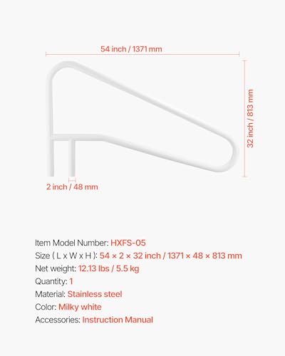 Image of VEVOR Pool Rail, 54 x 32 inch Pool Handrail, 220 lbs Load Capacity Heavy Duty Stainless Steel Swimming Handrail, Seamless Welding, Recessed or Base Mount, for Poolside, Water Parks, Spa Centers