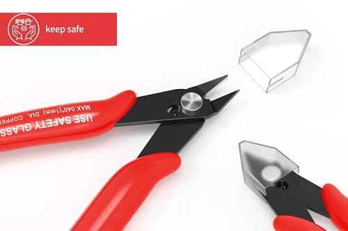 Image of 2 Pcs 170 5-Inch Flush Cutters, Micro Wire Cutters Spring Loaded, Sharp Zip Tie Cutter for Electronics, Jewelry, Precision Pliers for 3D Print Brackets, Models, Floral, Soft Copper, Red