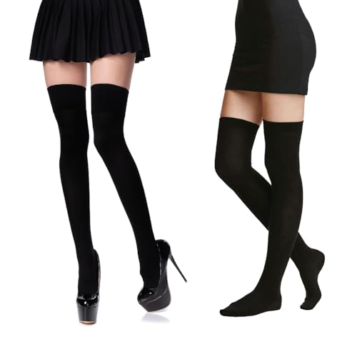 MAKI FASHIONS Lot de 2 paires de chaussettes au-dessus du genou pour femme – Chaussettes montantes en coton doux et extensible pour la mode, le sport et l'uniforme scolaire Noir, Noir , One Size MAKI FASHIONS Lot de 2 paires de chaussettes au-dessus du genou pour femme – Chaussettes montantes en coton doux et extensible pour la mode, le sport et l'uniforme scolaire Noir, Noir , One Size