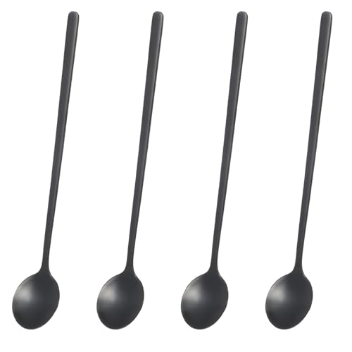 4 Pcs 6.89 Inches Satin Black Coffee Spoons Iced Tea Spoon Food Grade Stainless Steel Long Spoon for Stirring Metal Espresso Stirring Matte Dessert Teaspoons